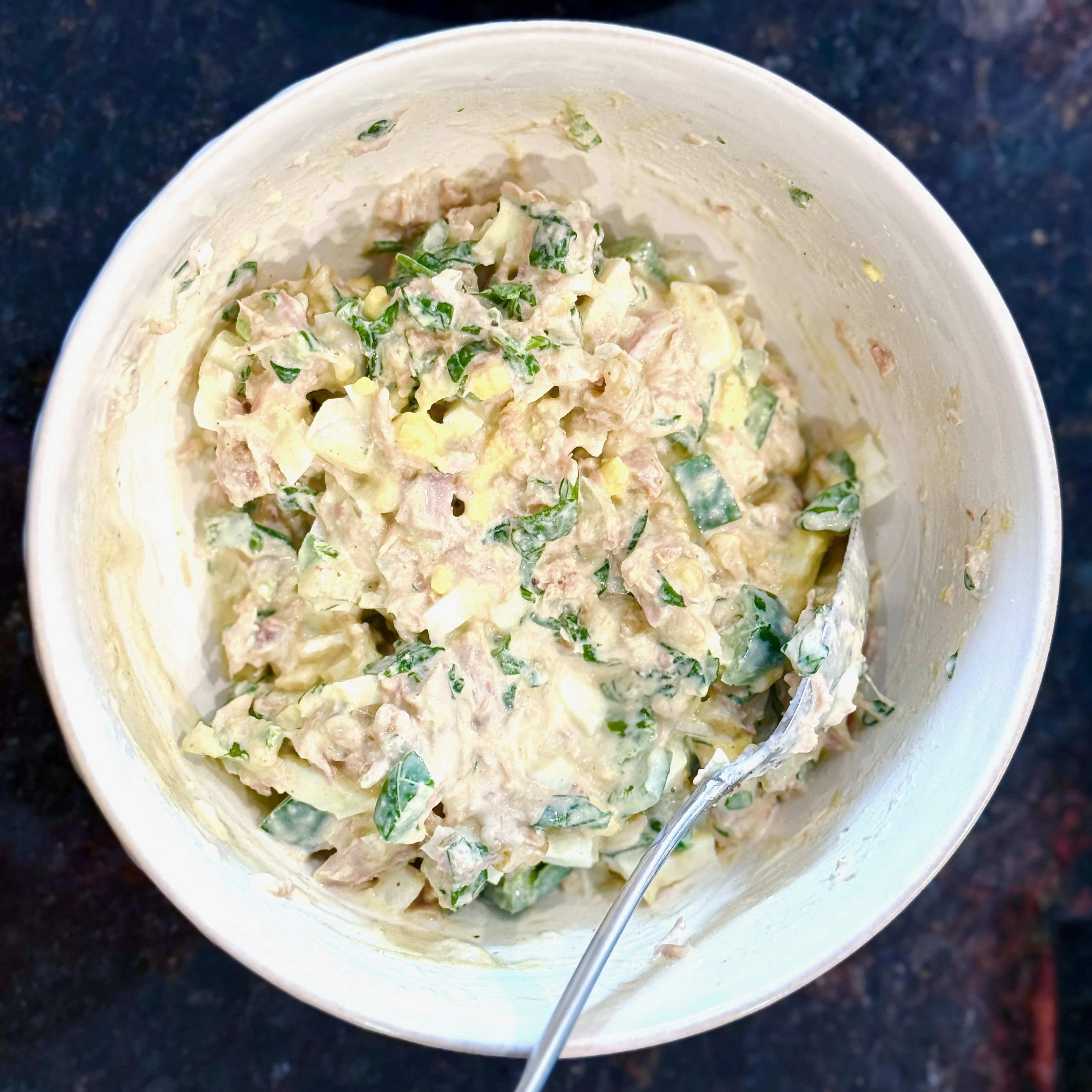 A bowl of tuna fish salad